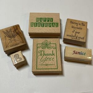 6 Craft Scrapbook Rubber Stamps Birthday Thank You Stampin Up Preowned (e)